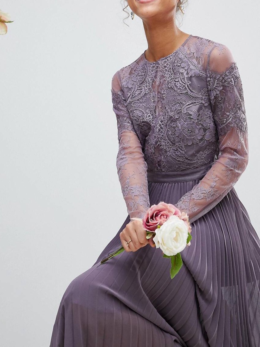 ASOS mauve V-Neck Chiffon Evening Dress